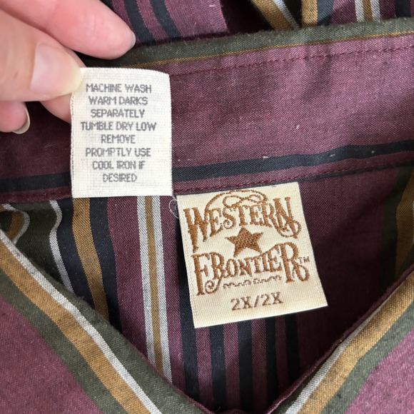 Vintage Western Frontier Shirt Mens 2XL Striped Pearl Snap Maroon Cowboy Rodeo - Picture 10 of 10